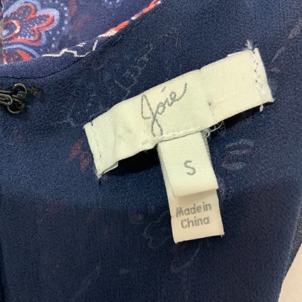 Joie Silk Blue Pink Floral Long Sleeve Drop Waist Tunic Mini Dress Small - Picture 9 of 12
